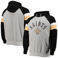 Men's Starter Heathered Gray/Black New Orleans Saints Home Run Raglan Pullover Hoodie