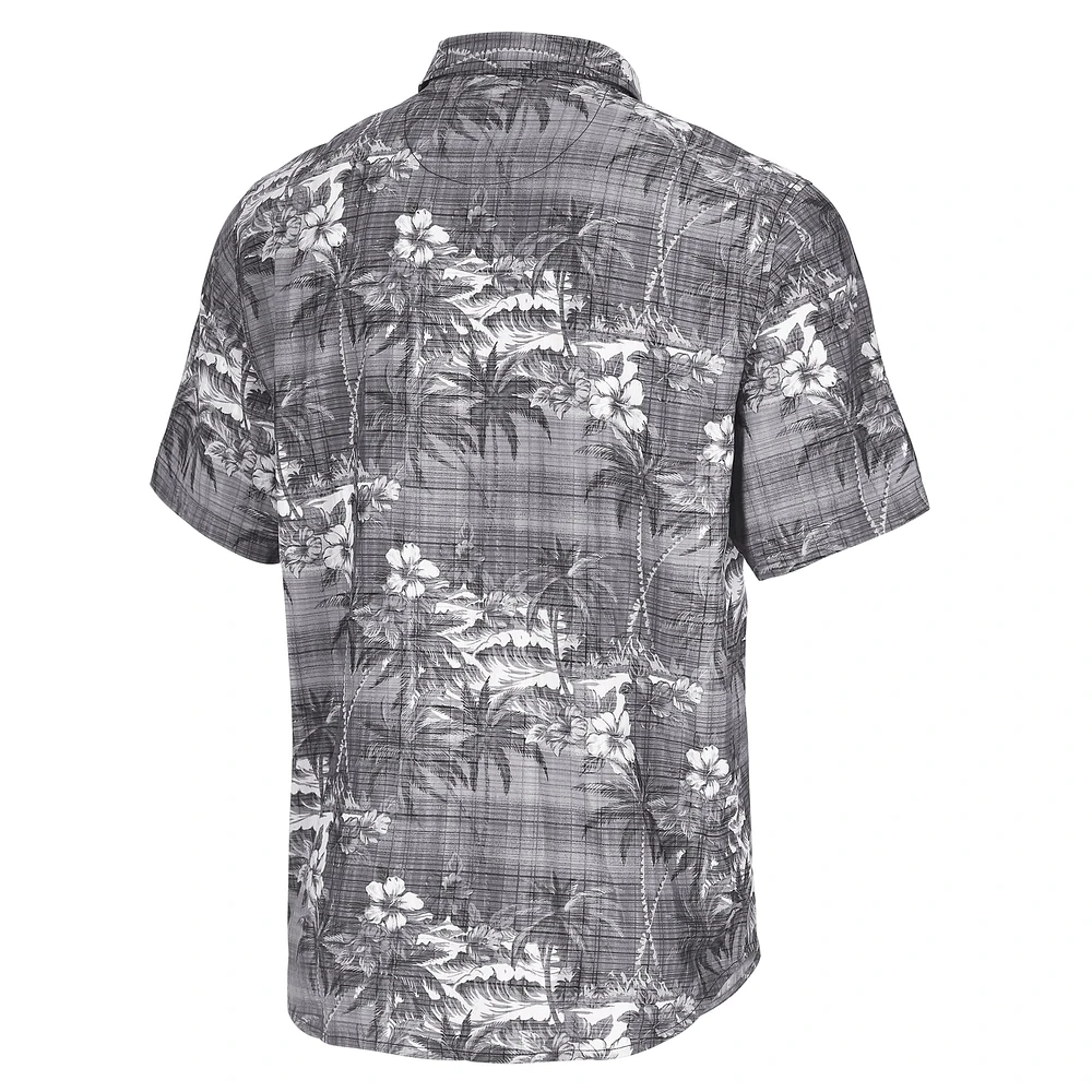 Men's Tommy Bahama Black New Orleans Saints Coconut Point Isla Palmetta Camp Button-Up Shirt