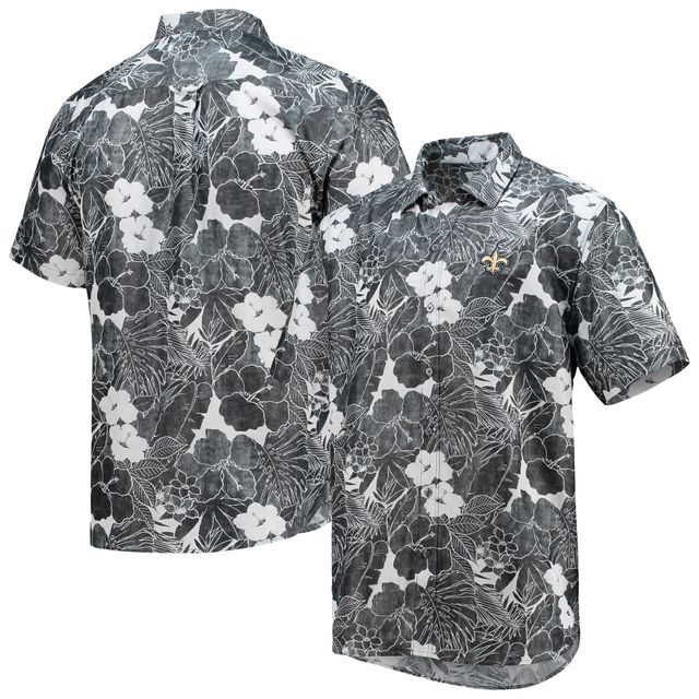 Chemise boutonnée Tommy Bahama noire New Orleans Saints Coconut Point Playa Floral IslandZone pour hommes