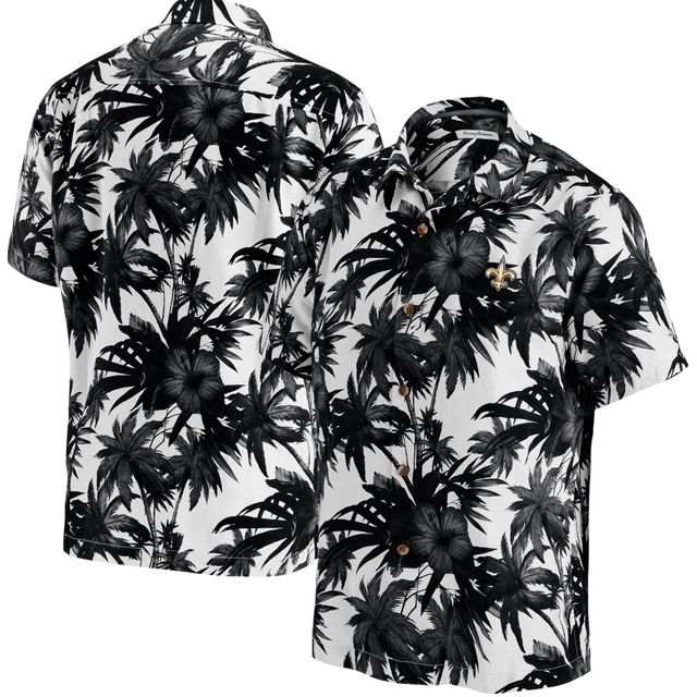 Chemise boutonnée pour homme Tommy Bahama Black New Orleans Saints Sport Harbor Island Hibiscus Camp