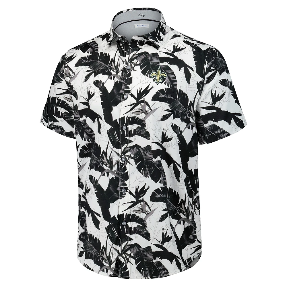 Men's Tommy Bahama Black New Orleans Saints Sunnyvale Blooms Camp Button-Up Shirt
