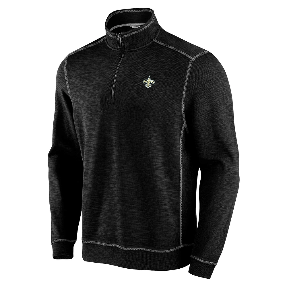 Men's Tommy Bahama Black New Orleans Saints Tobago Bay Tri-Blend Half-Zip Sweatshirt