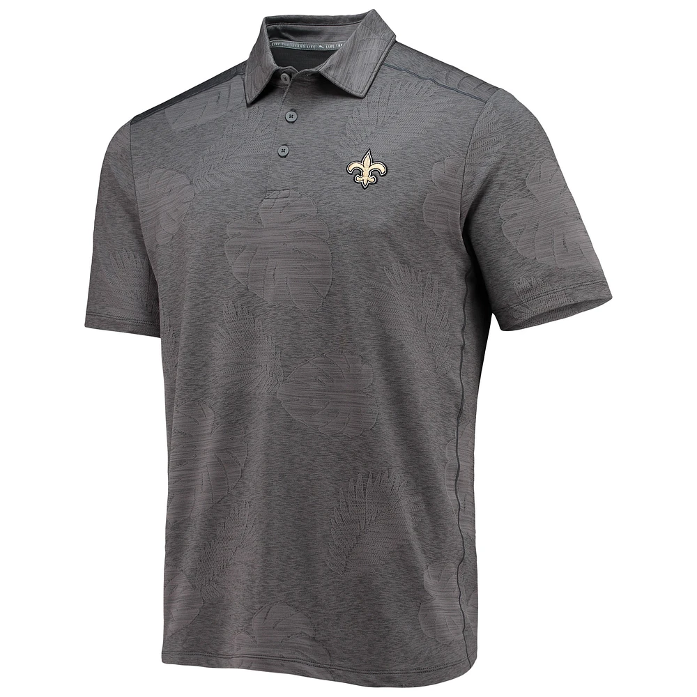 Men's Tommy Bahama Charcoal New Orleans Saints Palm Coast Delray Frond Allover IslandZone Polo