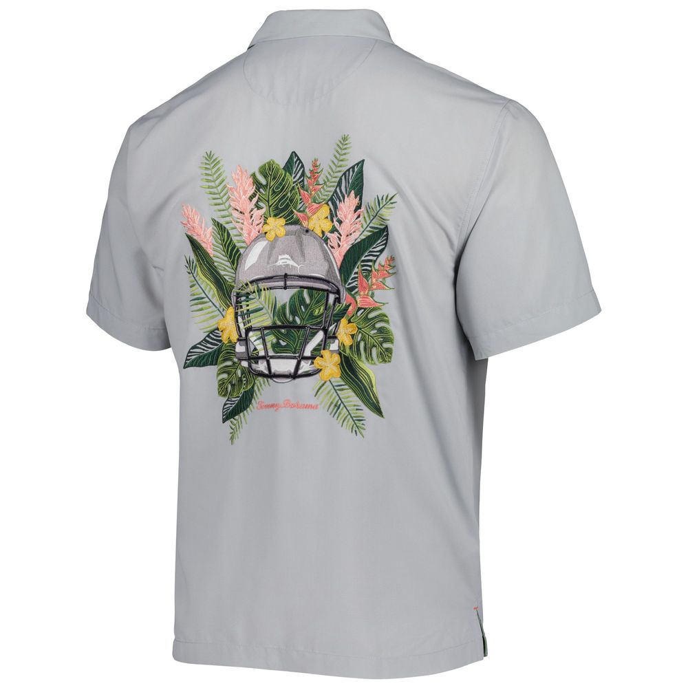 Men's Tommy Bahama Gray New Orleans Saints Coconut Point Frondly Fan Camp IslandZone Button-Up Shirt