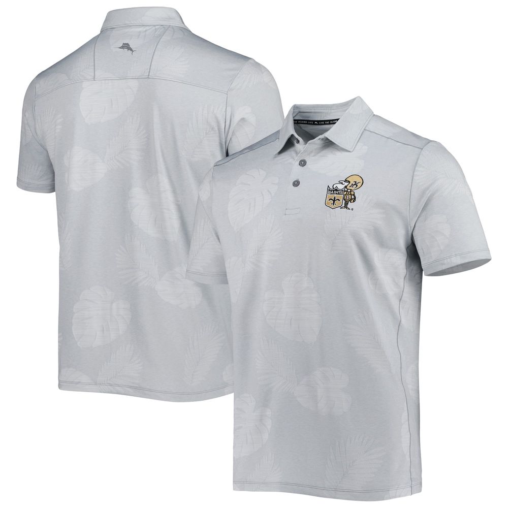 Men's Tommy Bahama Gray New Orleans Saints Throwback Delray Frond IslandZone Polo