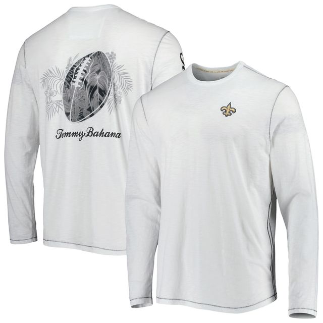 T-shirt à manches longues Tommy Bahama New Orleans Saints pour homme avec lacets Billboard blanc