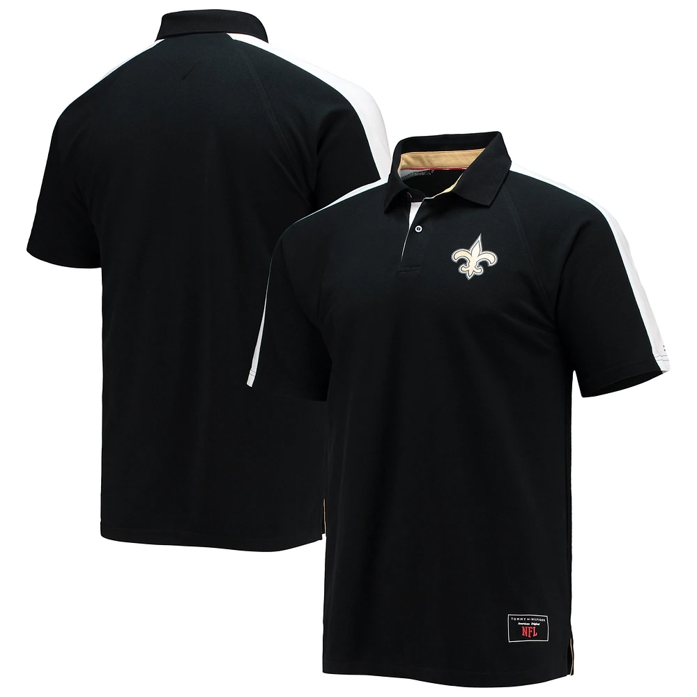 Polo à manches raglan Tommy Hilfiger New Orleans Saints Holden pour homme noir/blanc