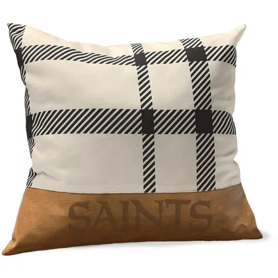 New Orleans Saints 18'' x 18'' Farmhouse Plaid Faux Leather Throw Pillow