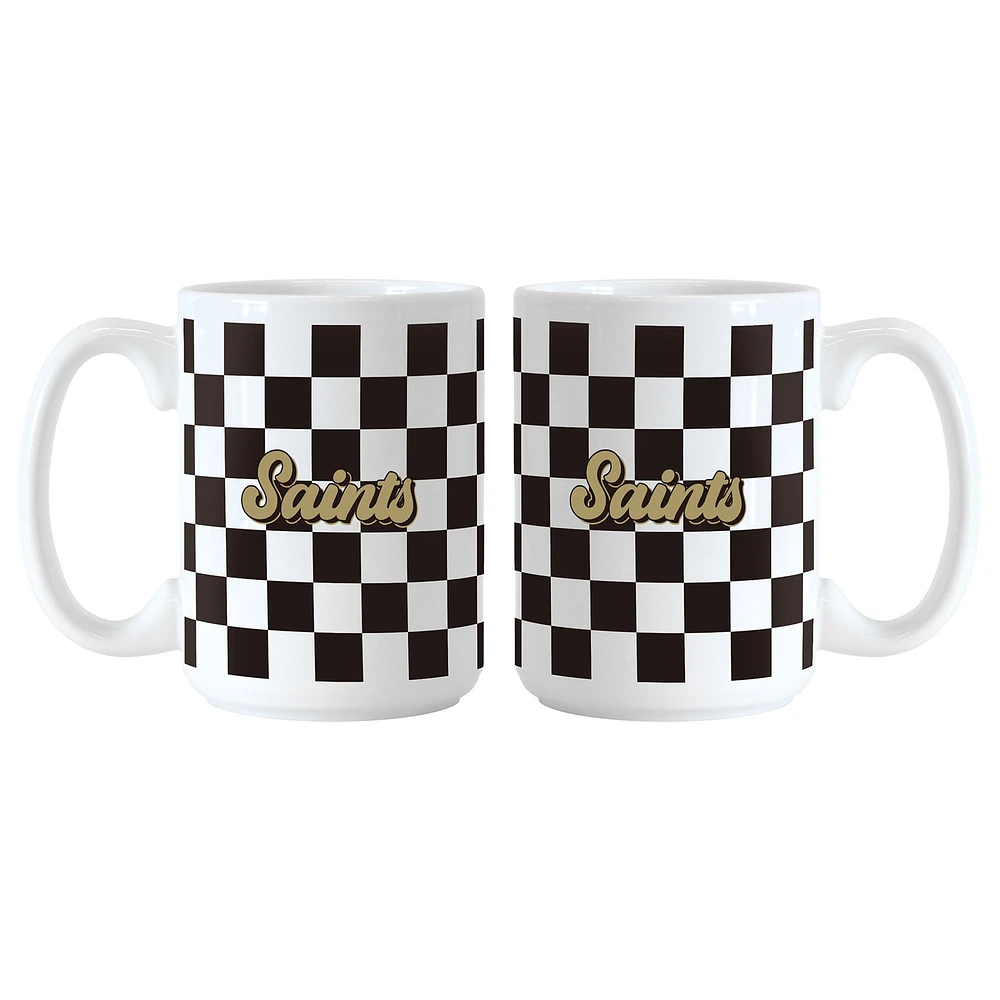 Lot de 2 tasses à motif de damier New Orleans Saints de 15 oz