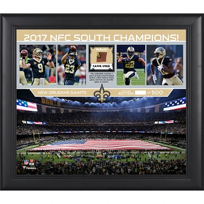 Saints de la Nouvelle-Orléans Encadré 15" x 17" 2017 NFC South Champions Collage avec un morceau de football utilisé par le jeu - Édition limitée à 500 exemplaires