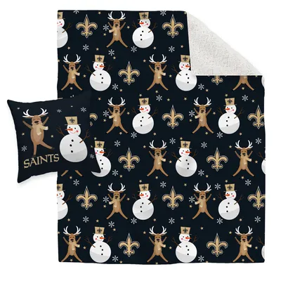 New Orleans Saints Holiday Reindeer Blanket and Pillow Combo Set