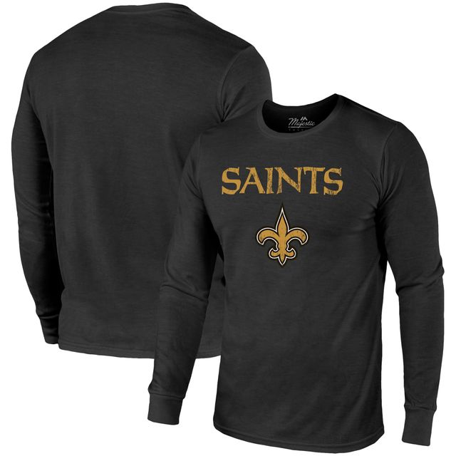 T-Shirt à Manche Longue Tri-Blend New Orleans Saints Majestic Threads Lockup - Noir