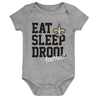 Newborn & Infant Black/Gold/Heather Gray New Orleans Saints Three-Pack Eat, Sleep Drool Retro Bodysuit Set