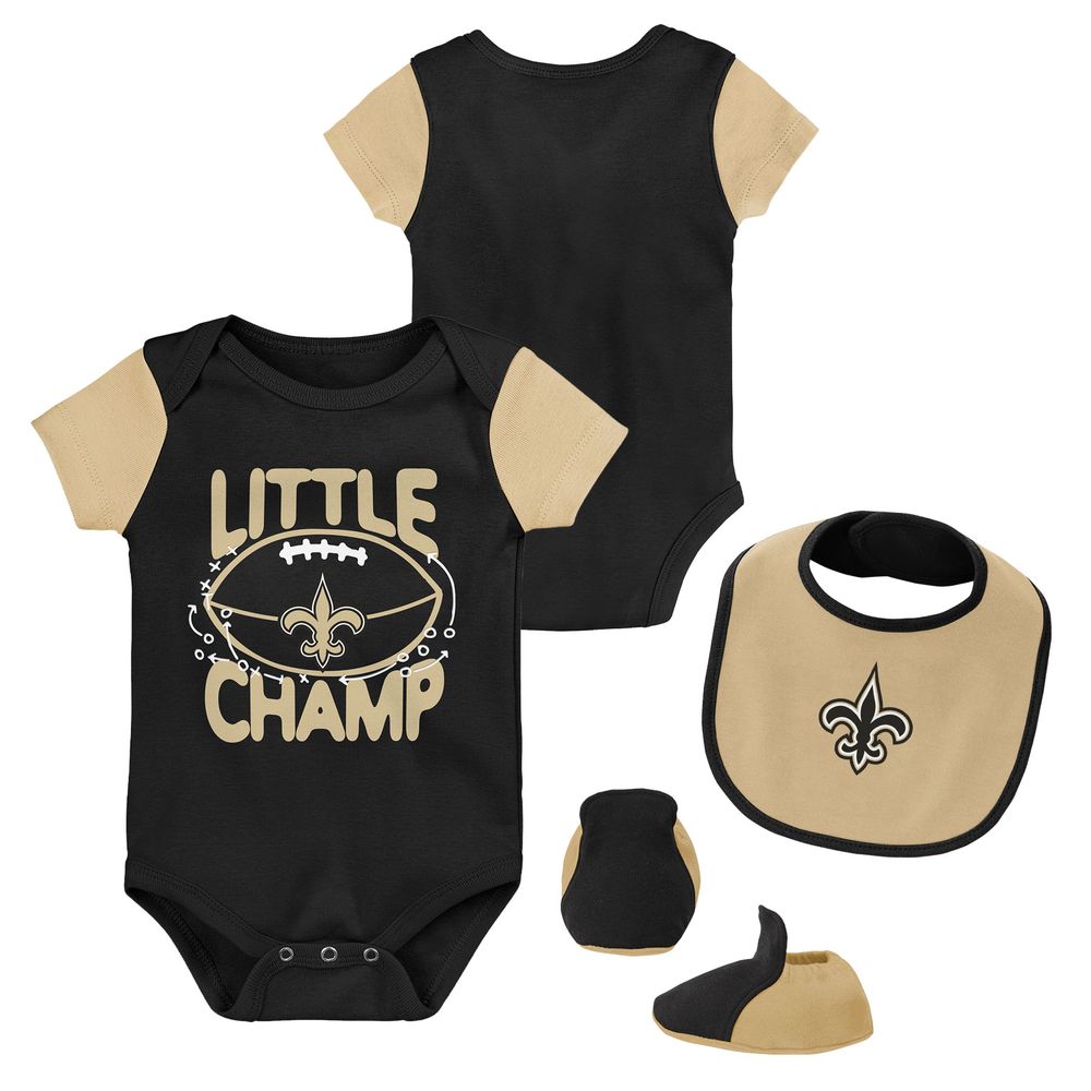 Newborn & Infant Black/Gold New Orleans Saints 3-Piece Little Champ Bodysuit Bib Booties - Set