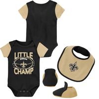 Newborn & Infant Black/Gold New Orleans Saints Little Champ Three-Piece Bodysuit Bib Booties Set