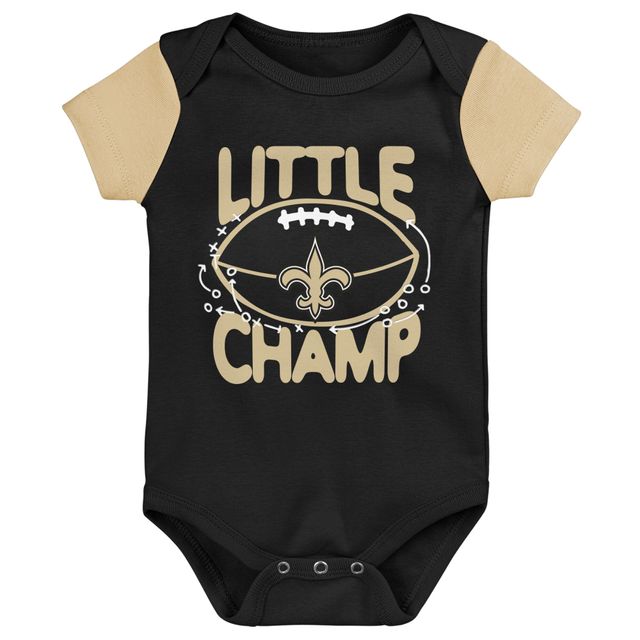 Ensemble bavoir et chaussons trois pièces noir/doré New Orleans Saints Little Champ pour nouveau-né bébé