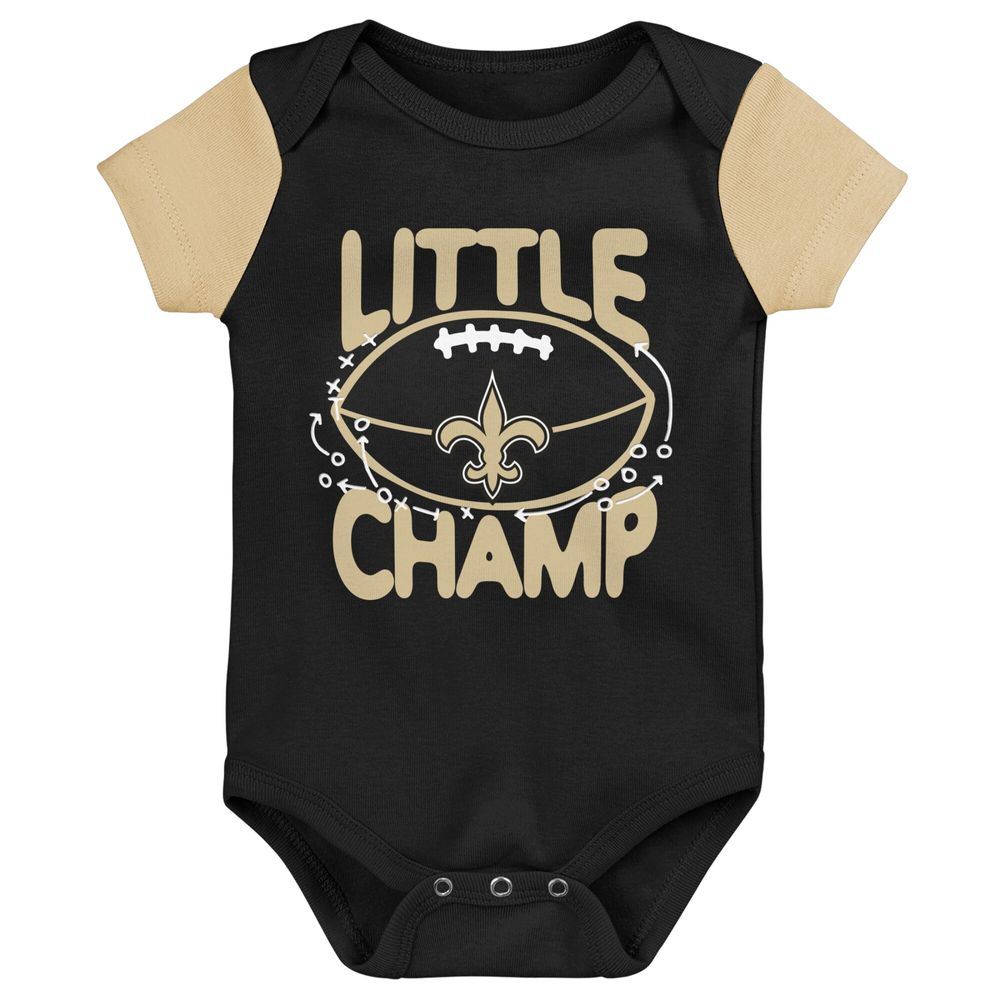 Newborn & Infant Black/Gold New Orleans Saints Little Champ Three-Piece Bodysuit Bib Booties Set