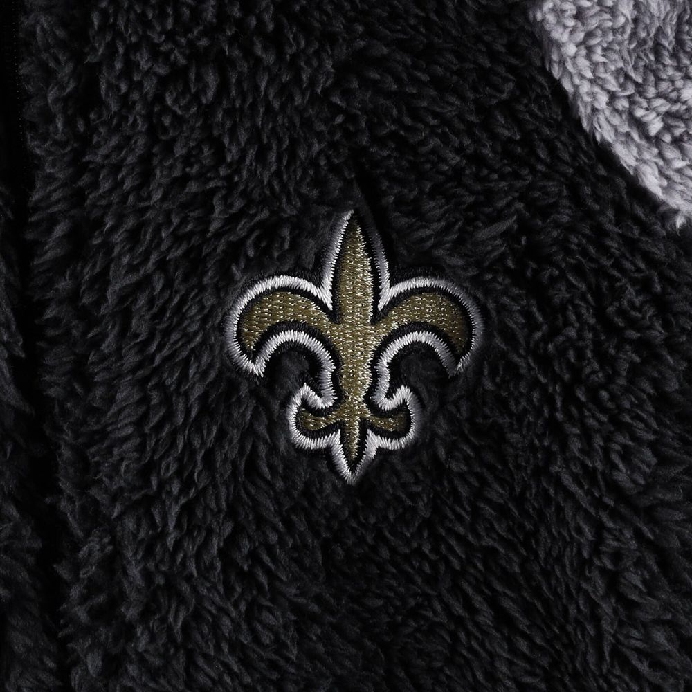 Newborn & Infant Black/Gray New Orleans Saints Game Nap Teddy Fleece Bunting Full-Zip Sleeper