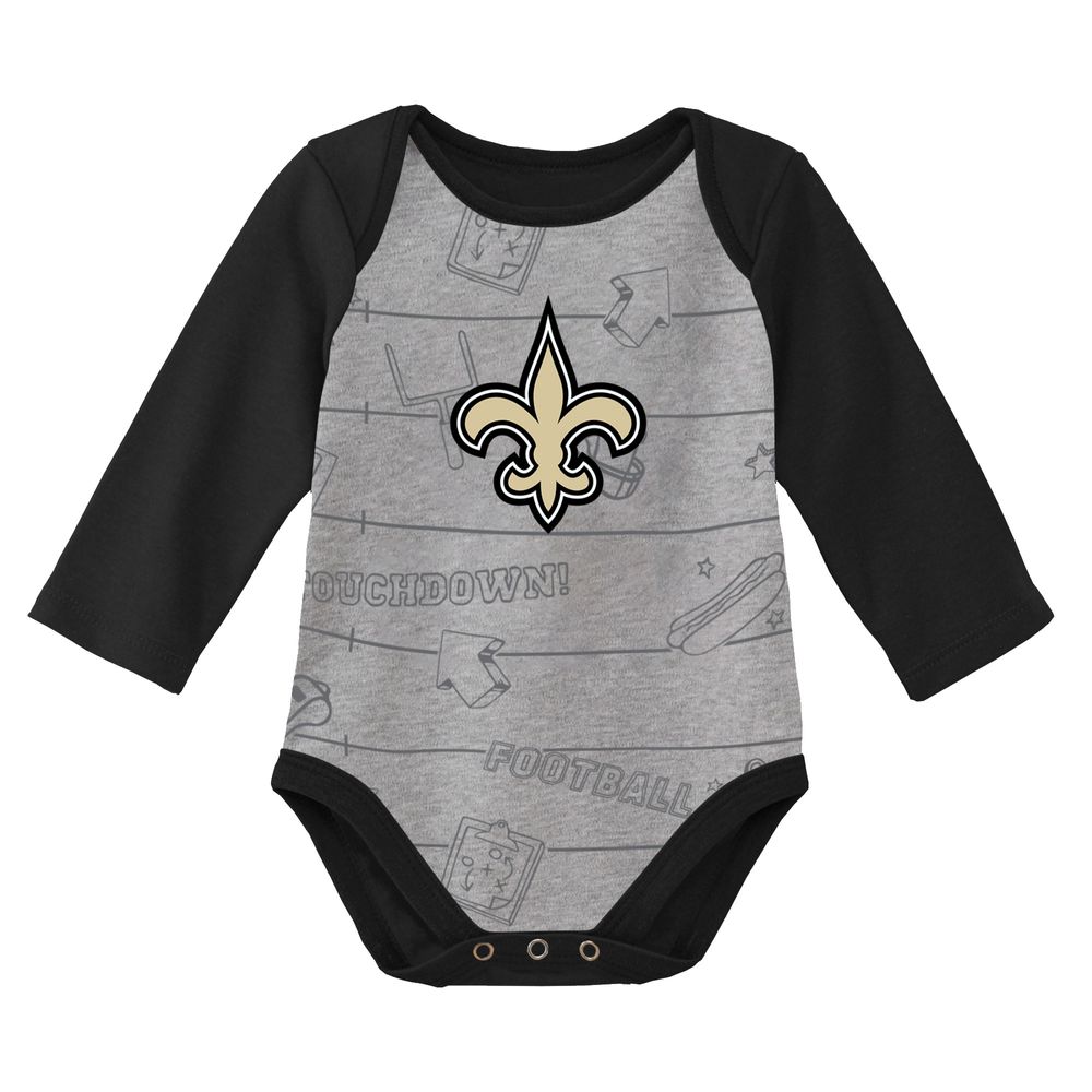 Newborn & Infant Black/Heathered Gray New Orleans Saints Born To Win Two-Pack Long Sleeve Bodysuit Set