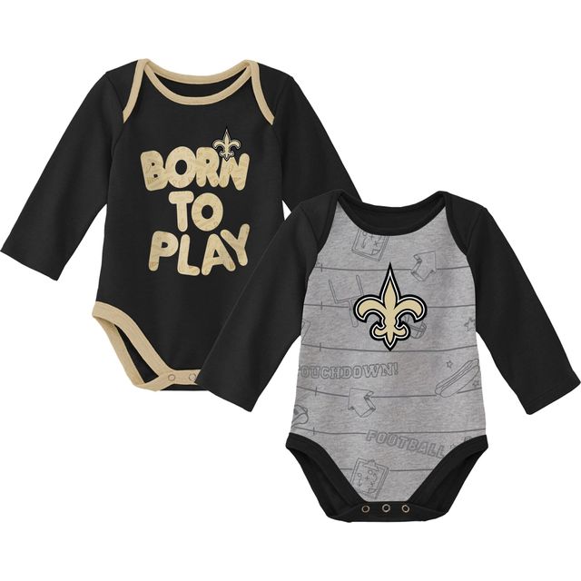 Lot de deux bodys à manches longues New Orleans Saints Born To Win pour nouveau-né et bébé noir/gris chiné