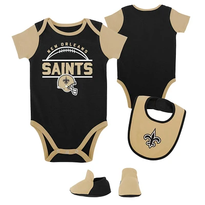 Newborn & Infant Black New Orleans Saints Home Field Advantage Three-Piece Bodysuit, Bib Booties Set