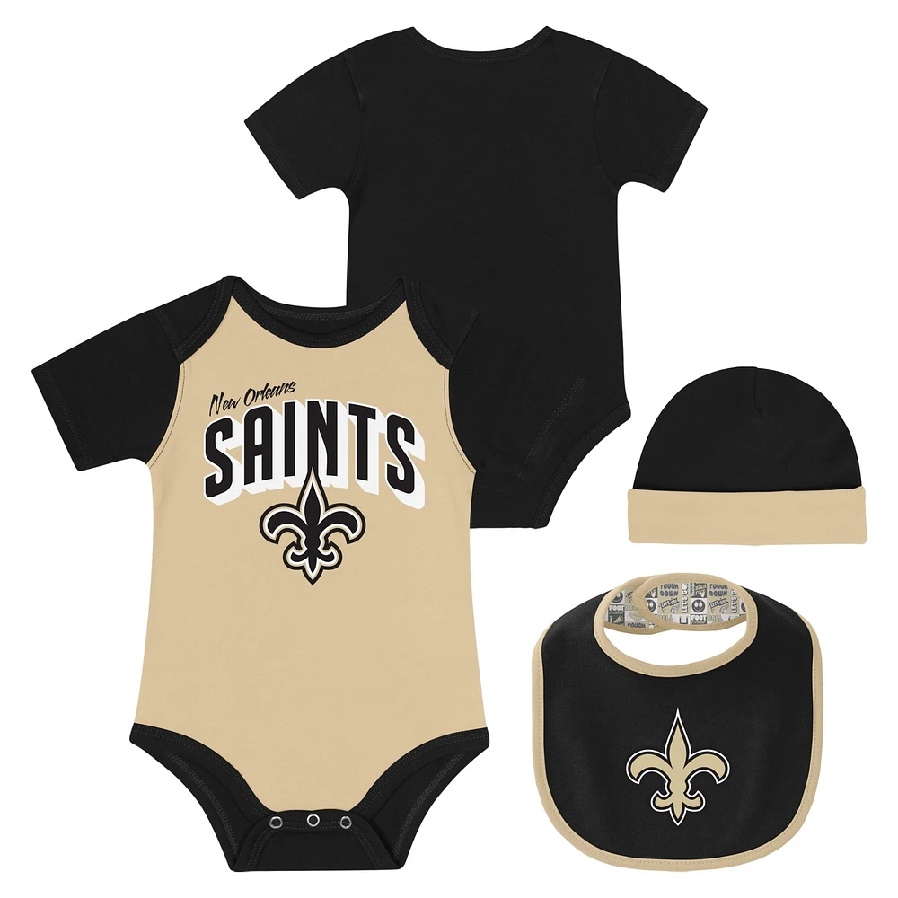 Newborn & Infant New Orleans Saints Dynamic Duo Bodysuit, Bib Knit Hat Set