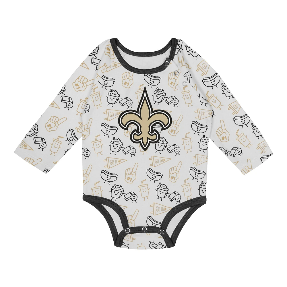 Ensemble 3 pièces pour nouveau-né et nourrisson New Orleans Saints Little Champ, body à manches longues, pantalon bonnet en tricot revers