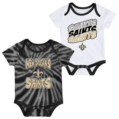 Newborn & Infant White/Black New Orleans Saints Monterey Tie-Dye - 2-Pack Bodysuit Set