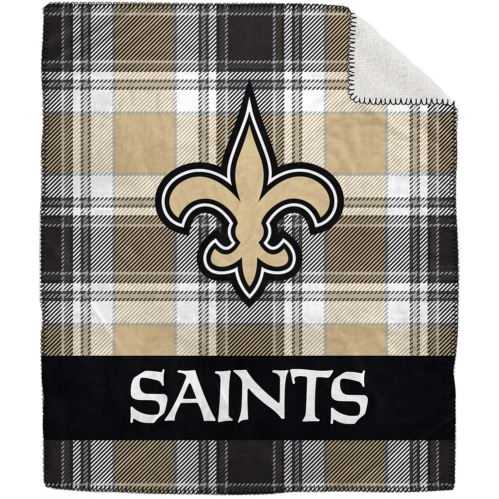 Couverture en peluche Sherpa en flanelle à carreaux Pegasus New Orleans Saints 50" x 60"