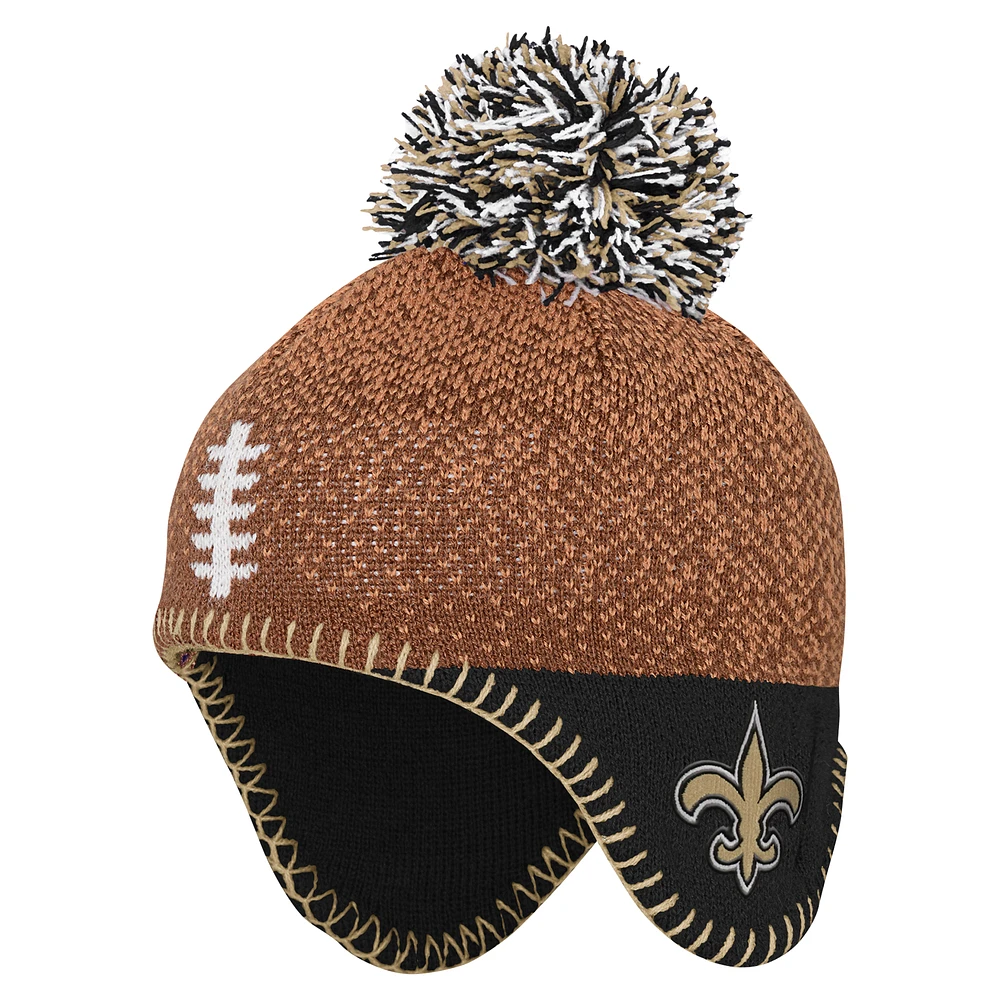 Bonnet en tricot marron avec pompon pour enfant d'âge préscolaire représentant un footballeur des Saints de la Nouvelle-Orléans