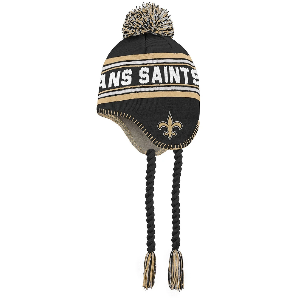 Bonnet en tricot jacquard à pampilles New Orleans Saints noir/or préscolaire avec pompon