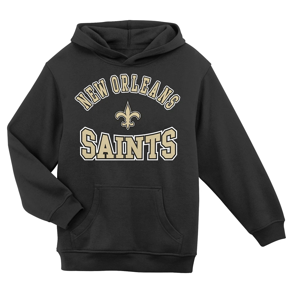 Sweat à capuche en polaire noir pour enfant d'âge préscolaire avec logo de la ville natale des Saints Nouvelle-Orléans