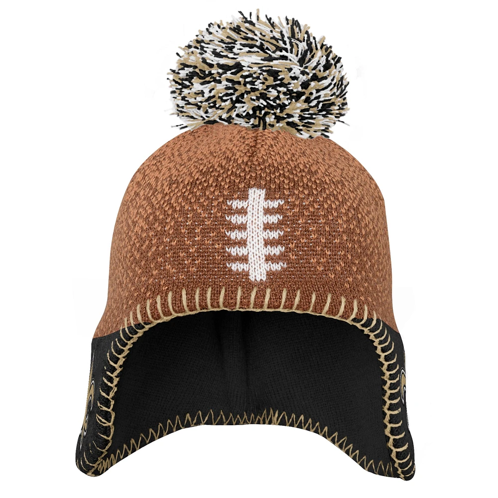 Bonnet tricoté à tête de football des Saints de la Nouvelle-Orléans marron pour enfants d'âge préscolaire avec pompon