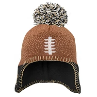 Bonnet tricoté à tête de football des Saints de la Nouvelle-Orléans marron pour enfants d'âge préscolaire avec pompon