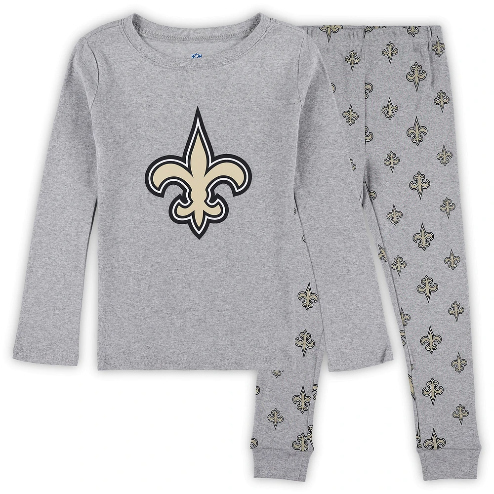 Ensemble de nuit t-shirt et pantalon à manches longues gris chiné pour enfants d'âge préscolaire New Orleans Saints