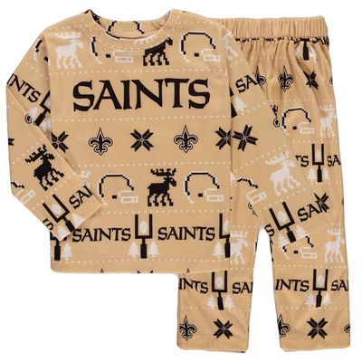 Preschool Vegas Gold New Orleans Saints Allover Print Long Sleeve T-Shirt & Pants Holiday Pajamas Sleep Set