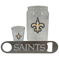 The Memory Company New Orleans Saints Three-Pack Beer Glass, 2oz. Shot Glass & Bottle Opener Set