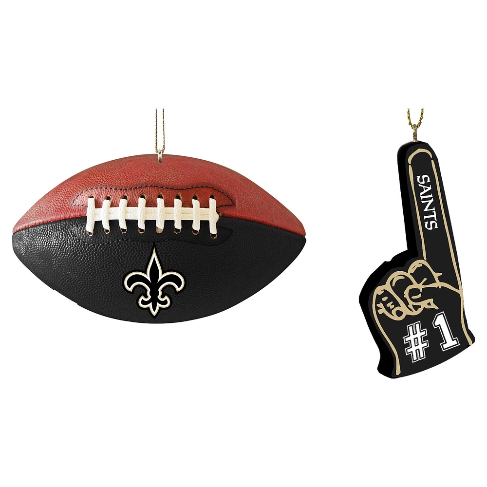 The Memory Company New Orleans Saints Two-Pack Football & Foam Finger Ornament Set