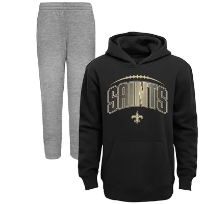 New Orleans Saints Toddler Double-Up Pullover Hoodie & Pants Set - Black/Heather Gray