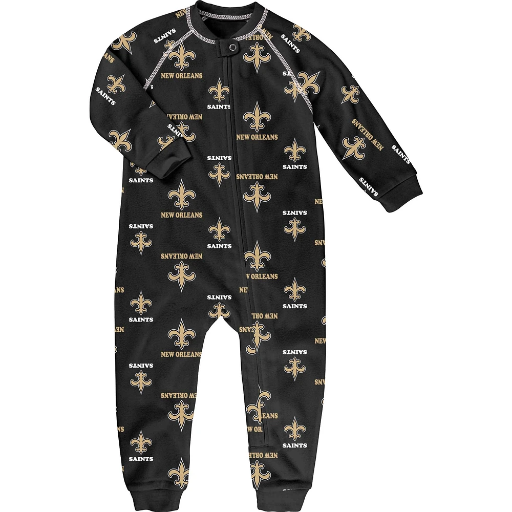 Toddler Black New Orleans Saints Allover Print Raglan Full-Zip Jumper