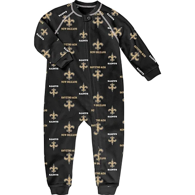 Pull noir à imprimé raglan et fermeture éclair sur toute la surface pour tout-petits des New Orleans Saints