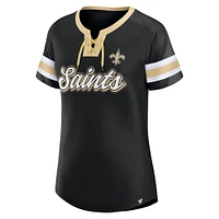 Women's Fanatics  Black New Orleans Saints True Catch Iconic Rhinestone Bling Athena Lace-Up T-Shirt
