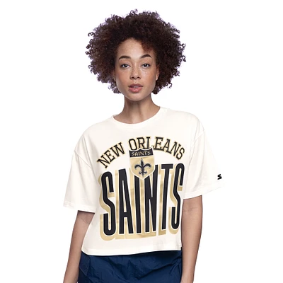 T-shirt court blanc pour femme New Orleans Saints Throwback Play the Ball Boxy