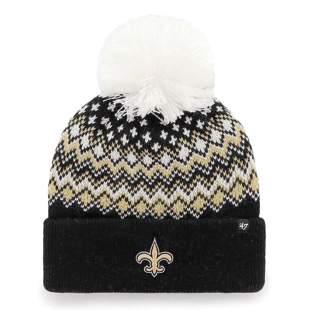 Bonnet en tricot à revers Elsa '47 New Orleans Saints pour femmes noir avec pompon