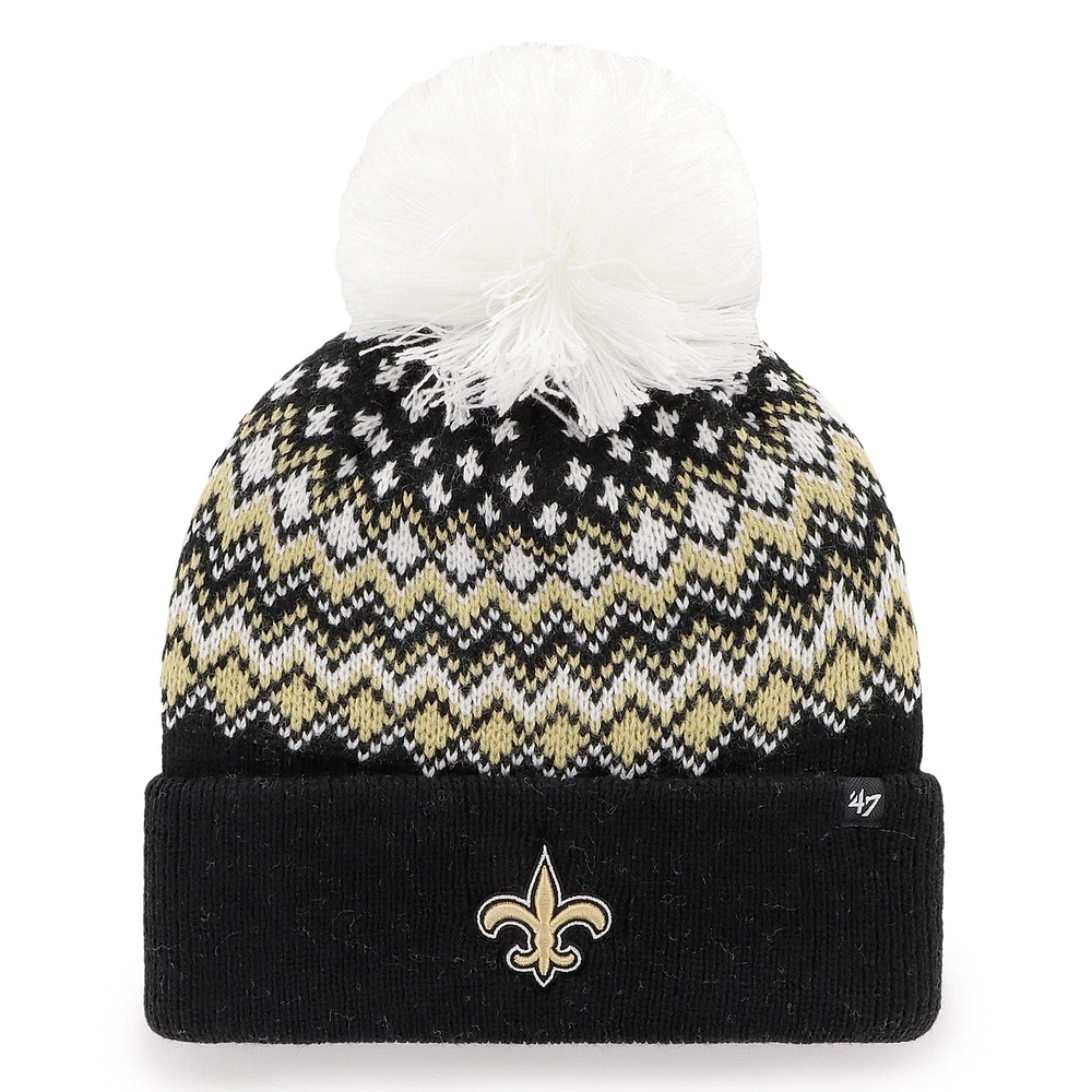 Women's '47 Black New Orleans Saints Elsa Cuffed Knit Hat with Pom