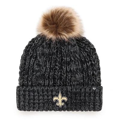 Bonnet tricoté à revers Meeko '47 noir New Orleans Saints pour femme avec pompon