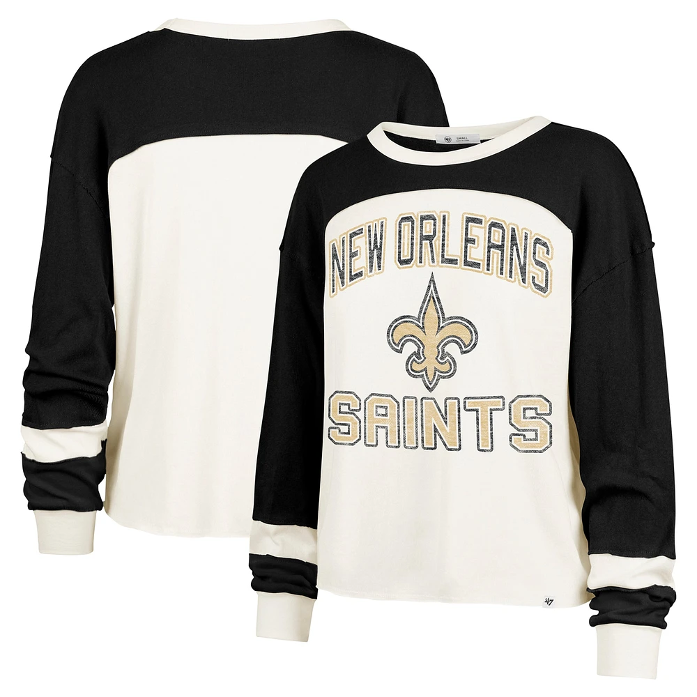 Haut court à manches longues raglan Double Header Curve '47 Cream New Orleans Saints pour femme