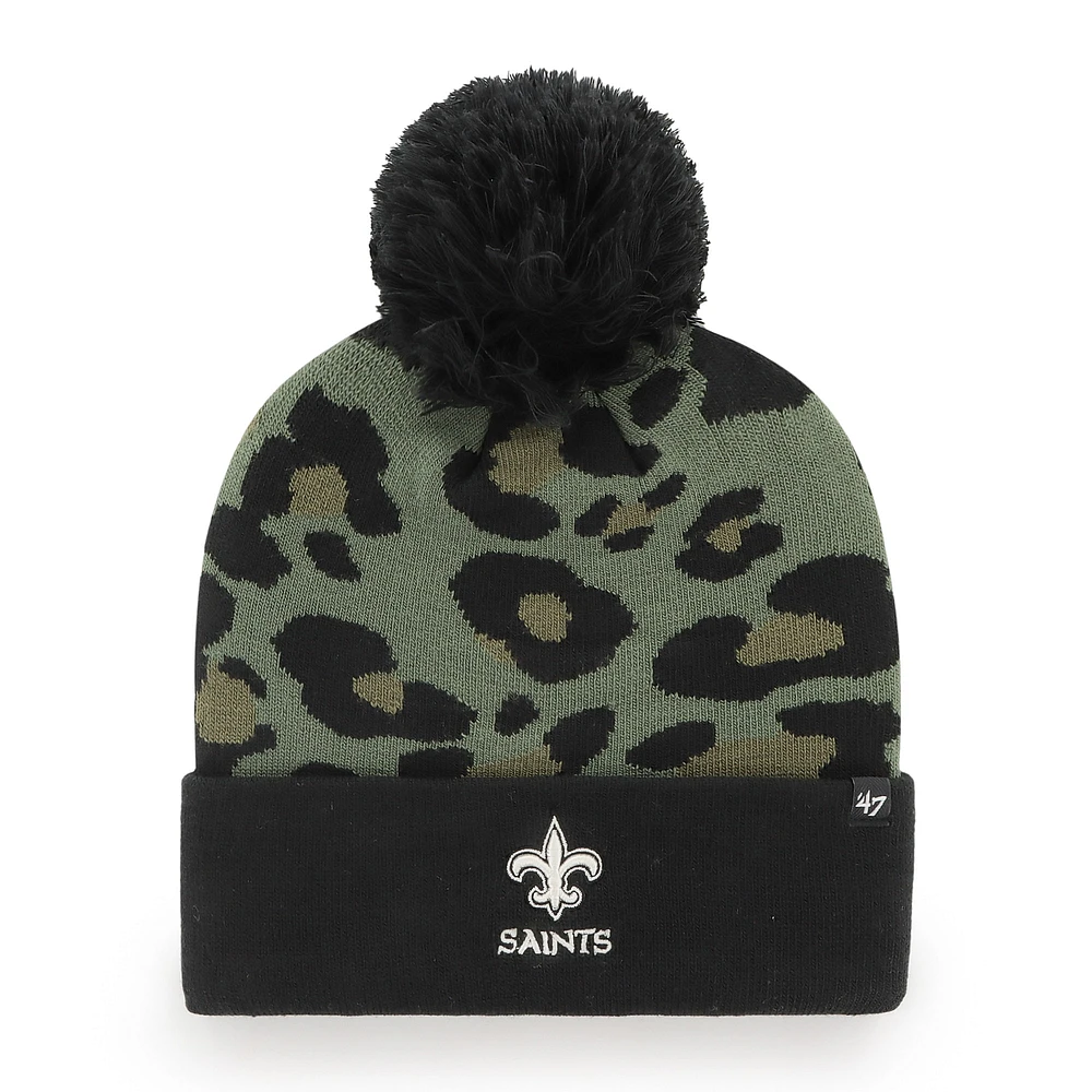 Women's '47 Green/Black New Orleans Saints Bagheera Cuffed Knit Hat with Pom