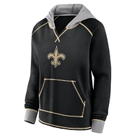 Women's Black New Orleans Saints Boom Fleece Pullover V-Neck Hoodie