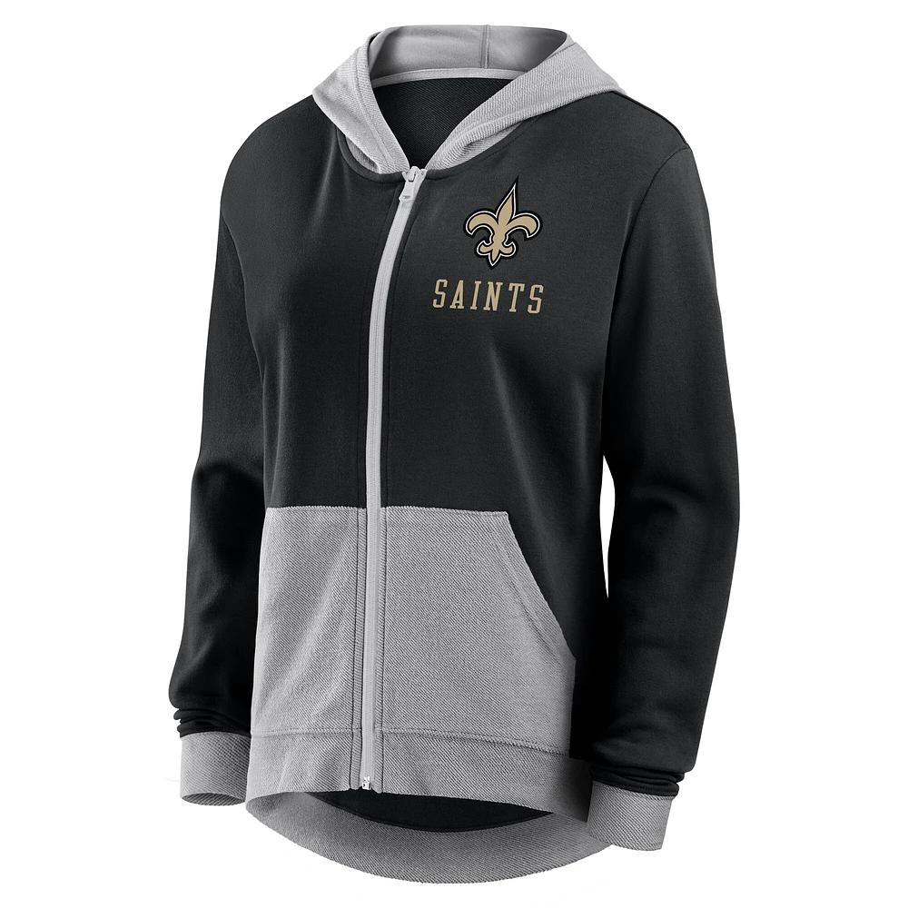 Sweat à capuche entièrement zippé en French Terry Hit It des New Orleans Saints pour femme, noir